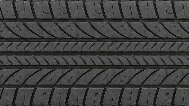 Black rubber tire tread with horizontal bands and grooves