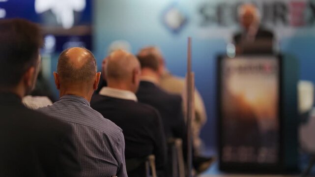 Audience listening to speaker at business conference