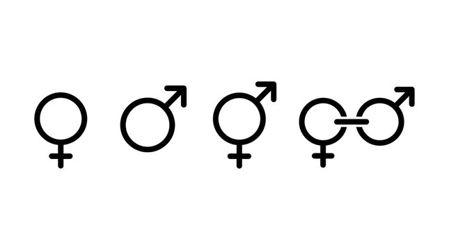 Gender symbols set featuring female, male, combined, and linked couple signs