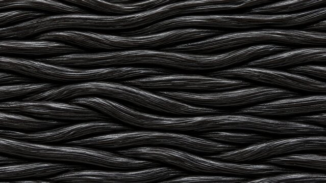 Glossy black licorice ropes in overlapping horizontal waves