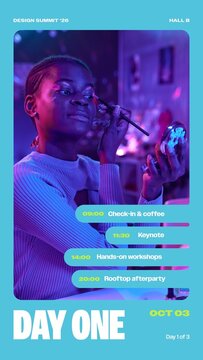 Frame Cut Stories / Bold Cyan Schedule Card With Rounded Agenda Rows for Conferences, Workshops and Social Media / Vertical / Part 04