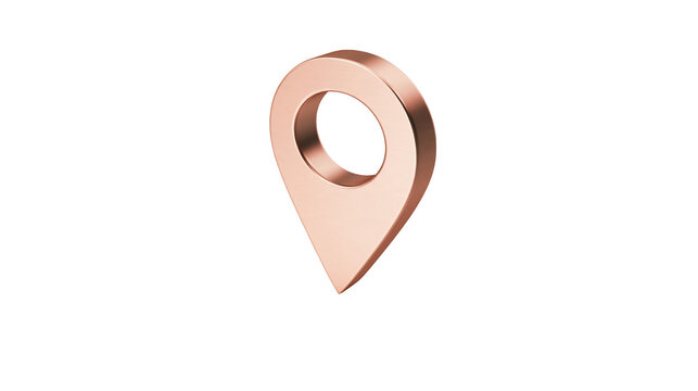 Isolated shiny rose gold 3D map location marker pin icon for navigation and direction