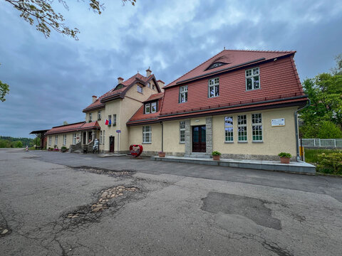 Swieradow-Zdroj, Poland, May 15, 2026: The "Stacja Kultury" (Culture Station)&mdash;a municipal center for culture, activities, and local promotion&mdash;in Swieradow-Zdroj, Poland