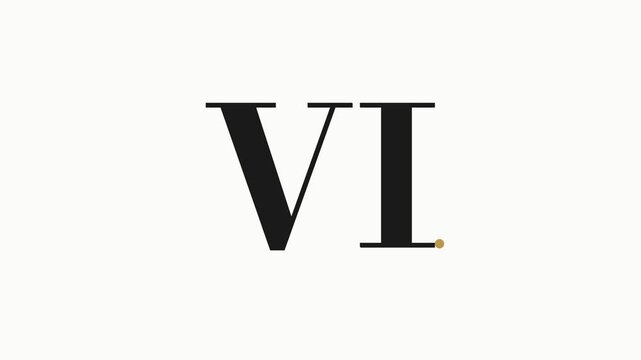 Three frames of a video showing the Roman numeral VI appearing and becoming solid black with a small gold dot