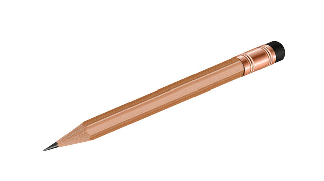 Isolated wooden graphite pencil with a sharpened point and a black eraser tip, perfect for writing