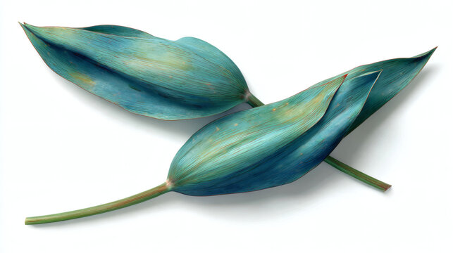 pair of long smooth tulip leaves with a waxy blue-green surface