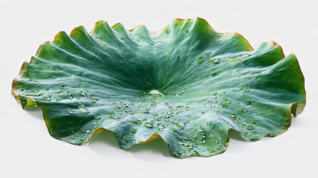 large round lotus leaf with a wavy edge and water-repellent surface