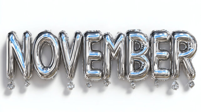"NOVEMBER" in large 3D glossy balloon letters