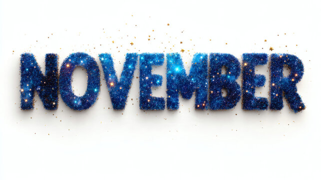 "NOVEMBER" filled with a starry night sky pattern