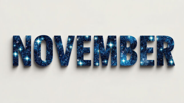 "NOVEMBER" filled with a starry night sky pattern