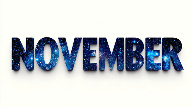 "NOVEMBER" filled with a starry night sky pattern