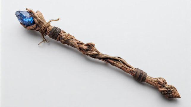 tall wizard's staff made of gnarled ancient wood 