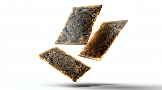 three mystical tarot cards floating