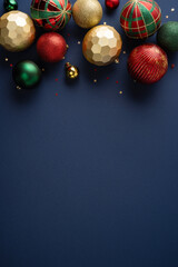 Arranging ornament borders for New Year greetings on a vertical dark blue background © ActionGP