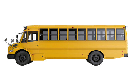 Isolated school bus, classic yellow transportation vehicle for children, side view, ready for ride © Oisin