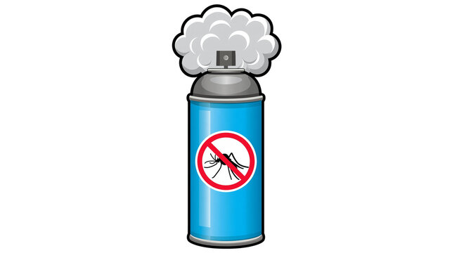 Isolated mosquito insect repellent aerosol spray can releasing mist for pest control