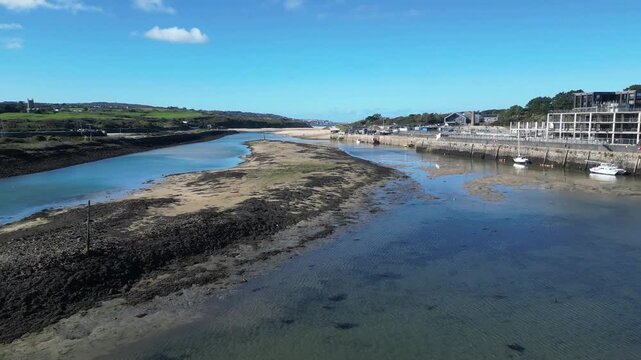 Hayle, Cornwall, England: DRONE VIEWS: 1. River Hayle & Copperhouse Pool; 2. North Quay new build apartments (right); 3. Porthkidney beach; 4. St. Ives. Hayle is located 7 miles northeast of Penzance.