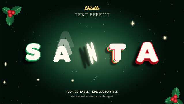 Christmas editable text effect set with five festive letter styles, gold echo and candy cane stripes