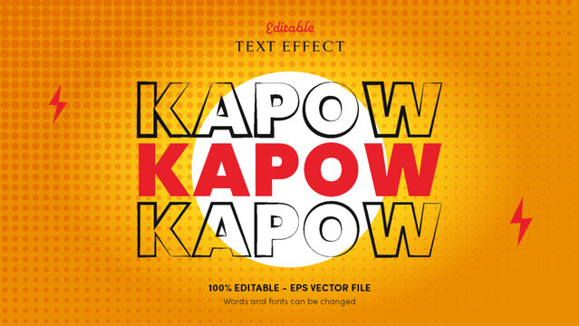 Comic pop editable text effect with red bold letters and black ink echo outlines on halftone yellow
