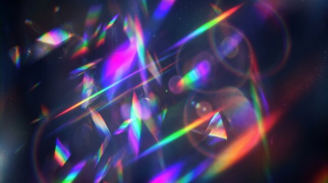 Abstract Prism Light Leak Overlay Effect with Glowing Holographic Rainbow Lens Flare