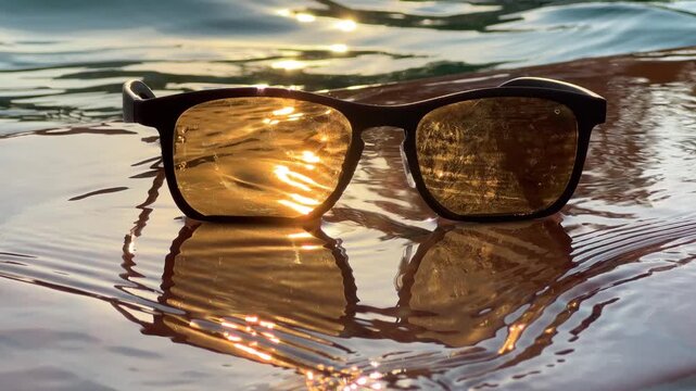 Sunglasses Resting on Pool Edge at Sunset