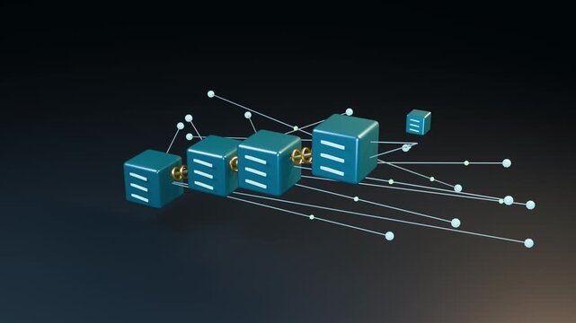 Connected blocks assemble into a conceptual blockchain ledger