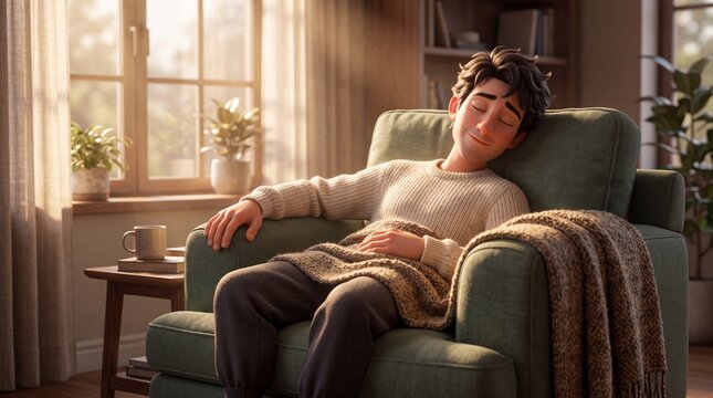 Stylized 3D Young Adult Male Character Taking Cozy Afternoon Nap