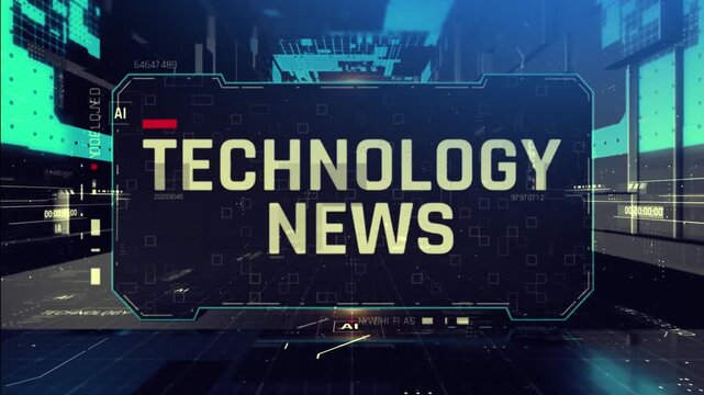 Technology News Title Card with Teal Digital City