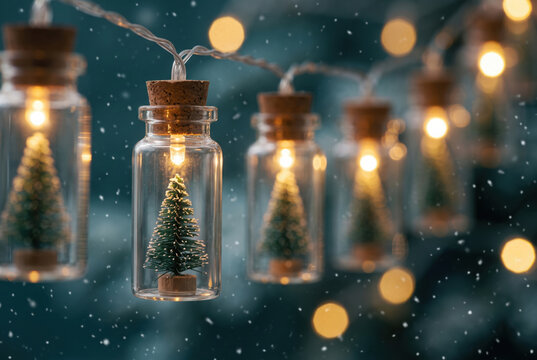 Merry Christmas and happy new year concept, Close up, Elegant Christmas tree in glass jar decoration.