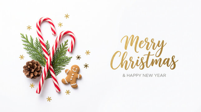 Christmas composition with fir tree branches and holiday ornamen