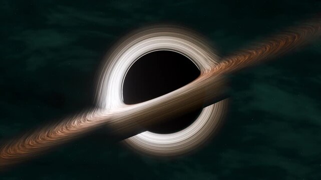 Ivory black hole disk shines against teal cosmic clouds