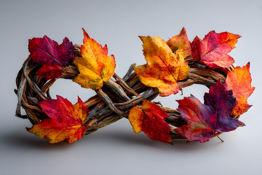 Autumn percent symbol made of twig and maple leaves on white background minimal concept for seasonal fall discount nature inspired promotion and eco friendly marketing visuals