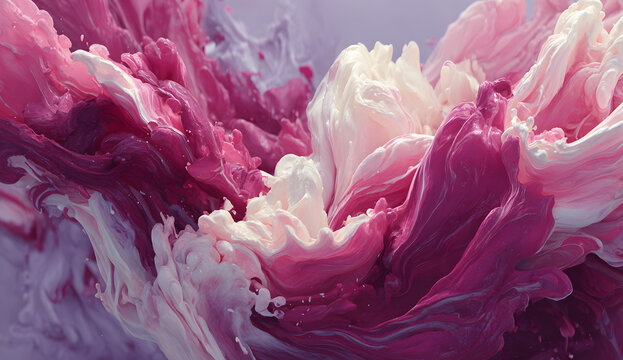 Abstract fluid shapes in pink and white