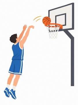 Basketball Player Shooting Ball Toward Hoop Vector Illustration