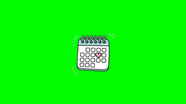 Premium 3D flat design motion graphics animation of a spiral desk calendar with floating physical depth and a pulsing heart event date reminder. Seaml.