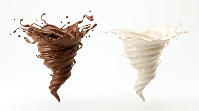 Chocolate and milk are spinning into a storm shape 