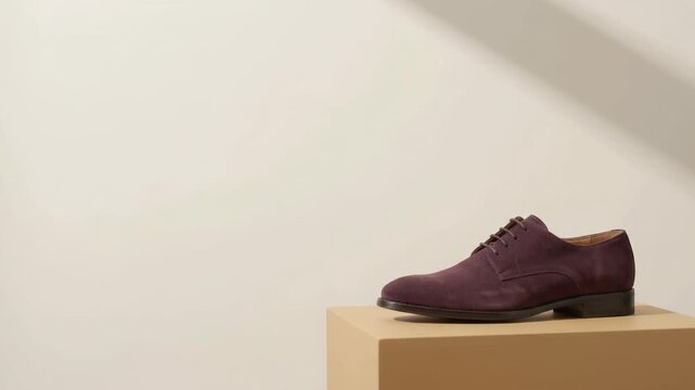 Plum Suede Men's Dress Shoe Displayed on a Minimalist Plinth