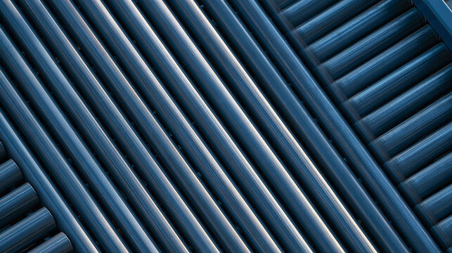 Abstract Blue Metallic Tubes in Diagonal Pattern Background