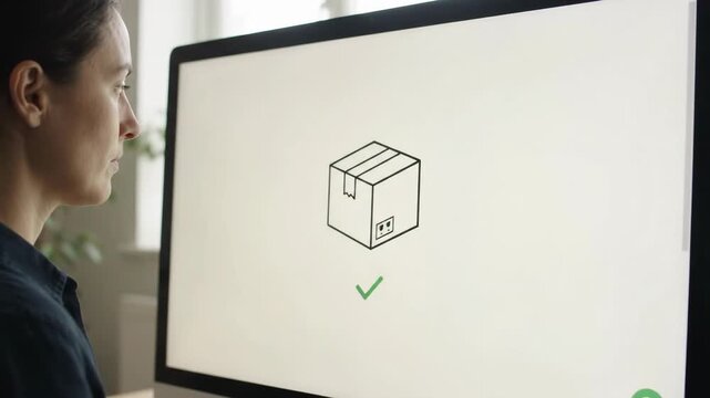 Woman Uses Touchscreen Monitor to Close Popup and Reveal Order Confirmation