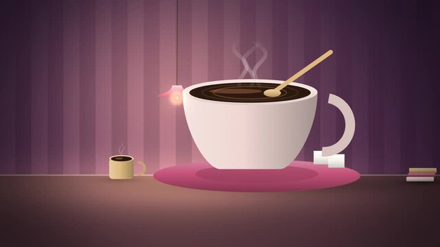 Rose coffee cup on saucer with spoon close-up concept