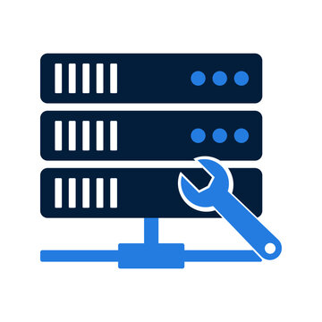 Server maintenance and repair icon with wrench tool.
