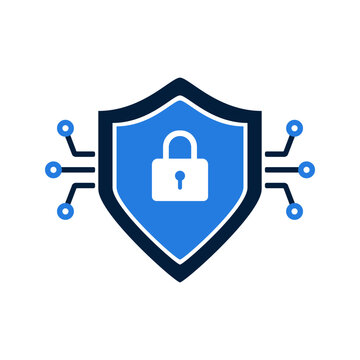 Digital Shield with Padlock and Circuitry.
