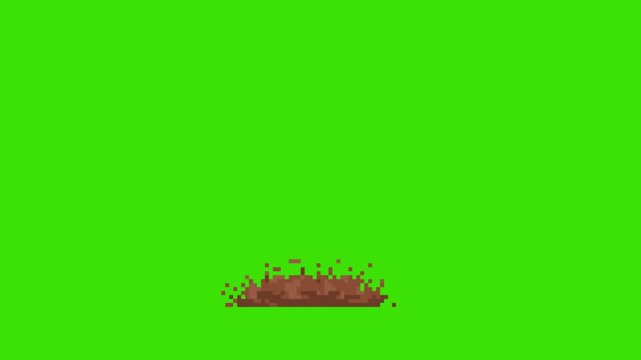 Pixel art retro game animation of adventurer character sinking and disappearing in mud quicksand hazard, Egyptian theme sprite isolated on green screen.