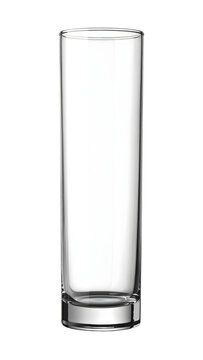 Empty tall drinking glass for beverage serving featuring clean minimalist design isolated studio shot presented on transparent background