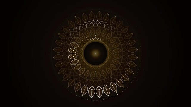 Golden floral mandala ornament with clockwise rotating light sweep animation