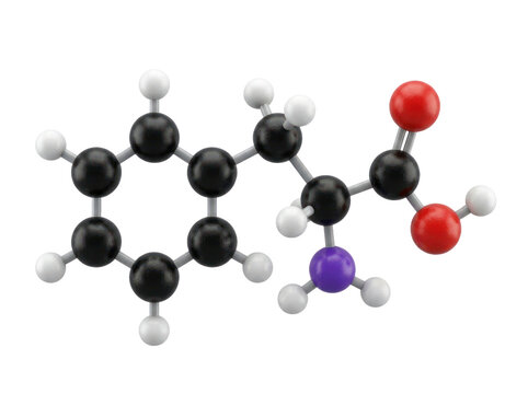 3D molecule model of phenylalanine amino acid on a transparent background