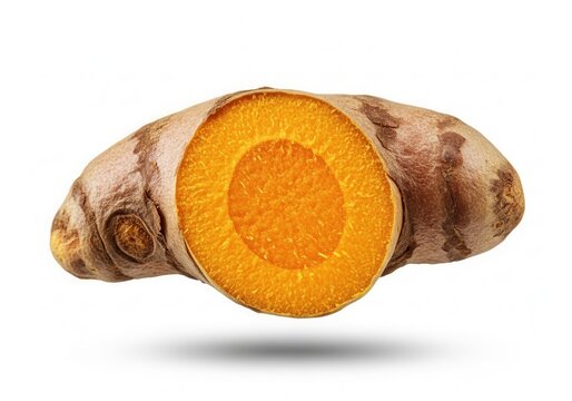 Fresh Turmeric Root Slice with Vibrant Orange Interior