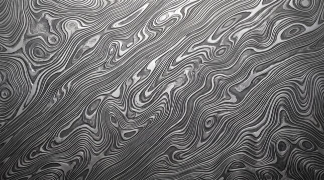 Damascus Steel Texture Background with Wavy Fluid Pattern Metallic Abstract Surface
