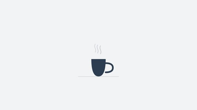 Minimalist Flat Icon Animation of a Steaming Hot Coffee Mug or Tea Cup Representative of Office Break Time and Morning Beverage Routine on a Clean Light Background