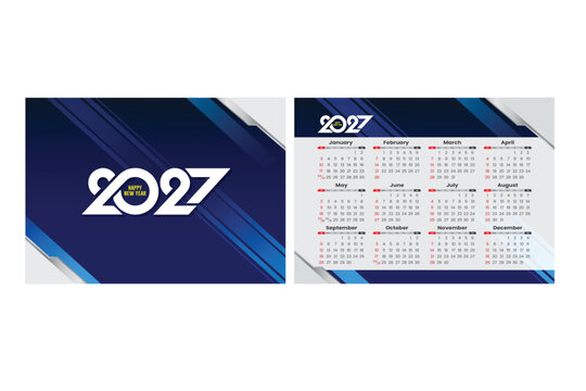 2027 Blue Corporate Calendar Template with Annual Monthly Date Grid